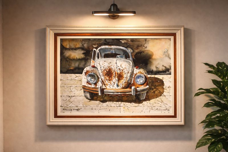 Osvetljenje umetničke slike u enterijeru – galerijski reflektor iznad slike